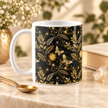 Golden Butterfly Botanical Celestial Pattern