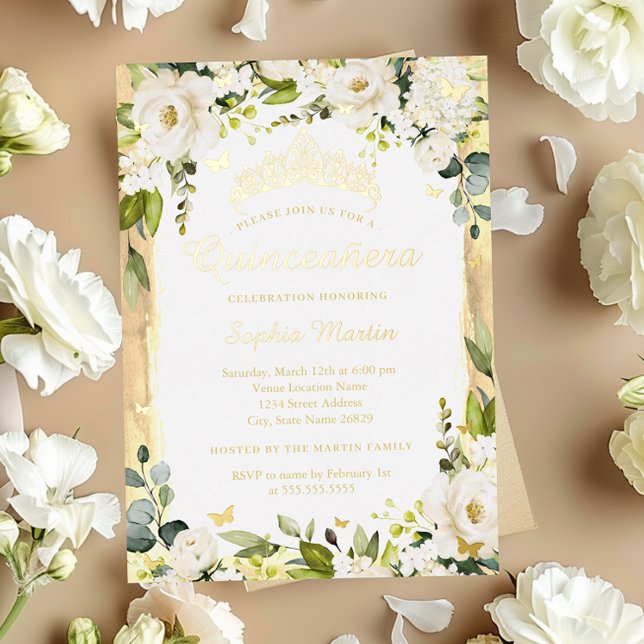 Golden Butterfly Champagne Floral Quinceanera   (Creator Uploaded)
