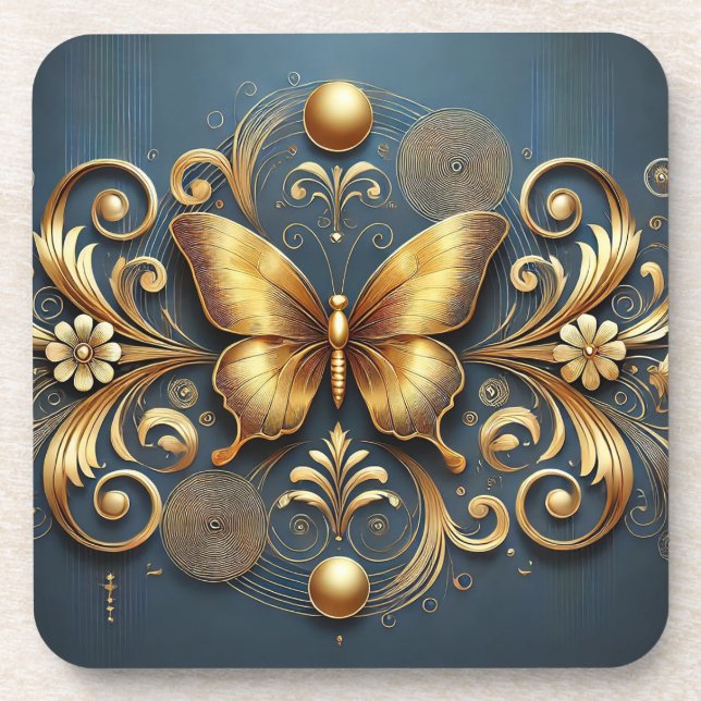 Golden Butterfly Design Coaster (Front)