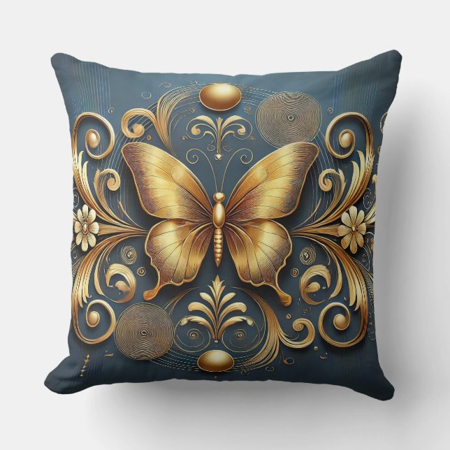 Golden Butterfly Design Cushion (Front)
