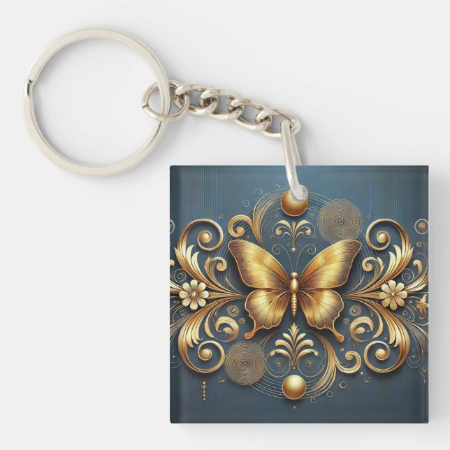 Golden Butterfly Design Key Ring (Front)