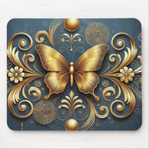 Golden Butterfly Design Mouse Mat
