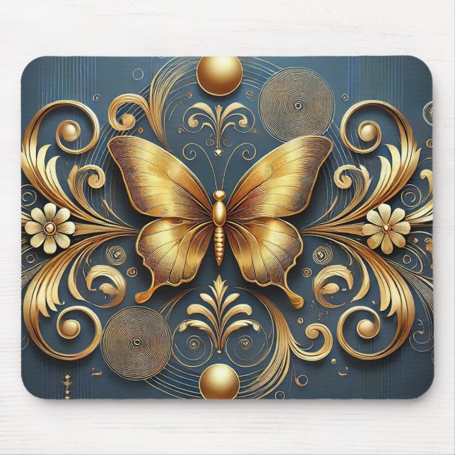 Golden Butterfly Design Mouse Mat (Front)