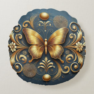 Golden Butterfly Design Round Cushion