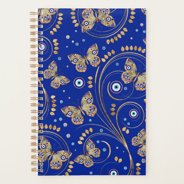 Golden Butterfly Evil Eye Pattern Planner (Front)