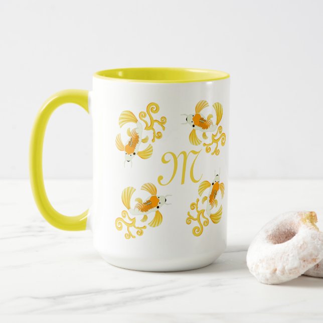 Golden Butterfly Koi Monogram Mug (With Donut)