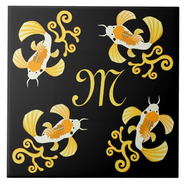 Golden Butterfly Koi Monogram Tile (Front)