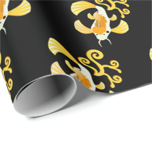 Golden Butterfly Koi Swimming Wrapping Paper