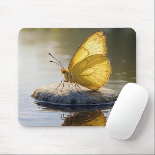 Golden Butterfly On a Rock in Water Mouse Mat