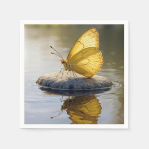 Golden Butterfly On a Rock in Water Napkin