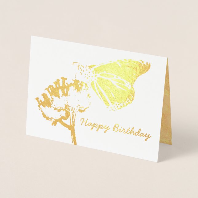 Golden Butterfly on Flower Friend Birthday Foil Card (Front)