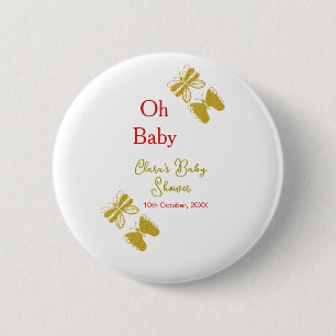 Golden butterfly red baby shower oh baby modern 6 cm round badge