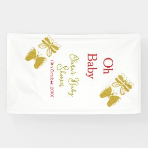 Golden butterfly red baby shower oh baby modern banner