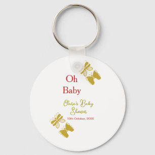 Golden butterfly red baby shower oh baby modern key ring