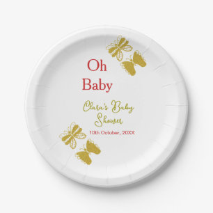 Golden butterfly red baby shower oh baby modern paper plate