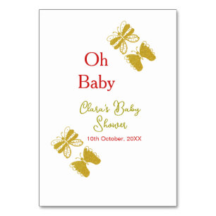 Golden butterfly red baby shower oh baby modern table number