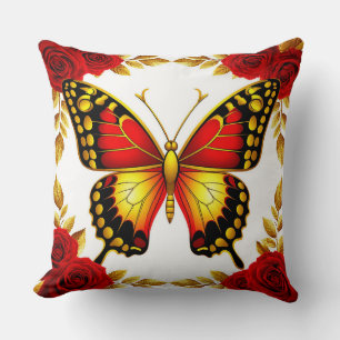 🦋 Golden Butterfly Red Roses Luxe Home Style ✨ Cushion