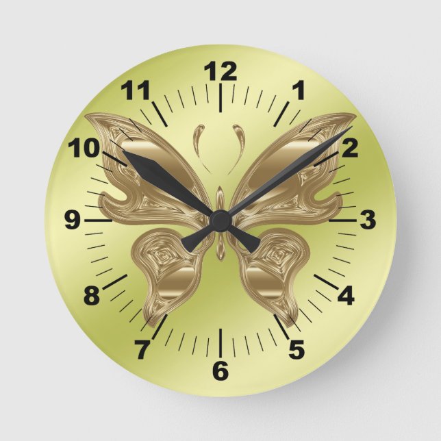 Golden butterfly round clock (Front)