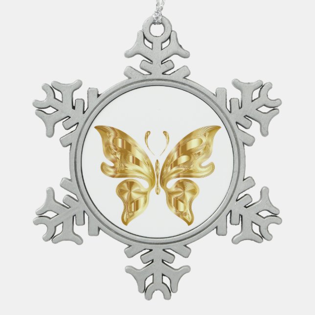 GOLDEN BUTTERFLY SNOWFLAKE PEWTER CHRISTMAS ORNAME SNOWFLAKE PEWTER CHRISTMAS ORNAMENT (Front)