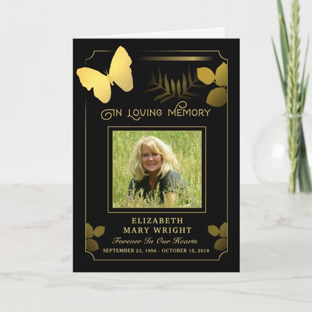 Golden Butterfly Thank You Photo Sympathy Card (Front)
