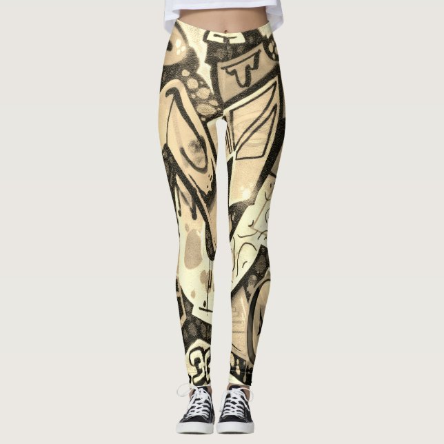 Golden Butterfly Wing Abstract Pattern Leggings (Front)
