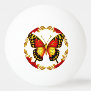 Golden Butterfly With Red Roses And Golden Leaves Ping Pong Ball