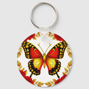 Golden Butterfly With Roses For Everyday Style 🦋 Key Ring