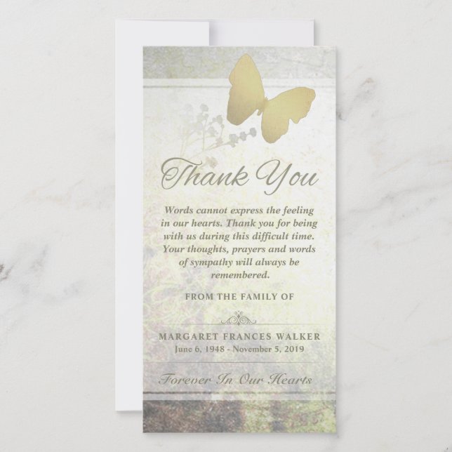 Golden Butterfly Words Cannot Express Thank You (Front)