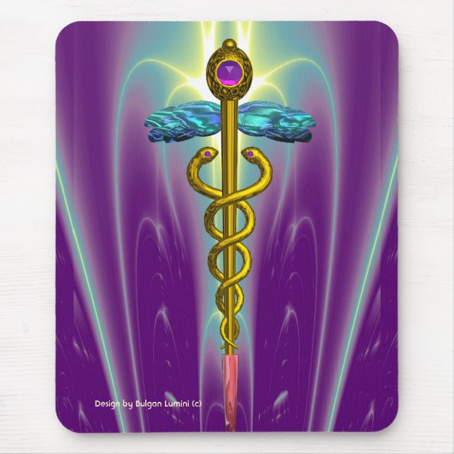 GOLDEN CADUCEUS Medical Symbol , Vibrant Purple Mouse Mat (Front)