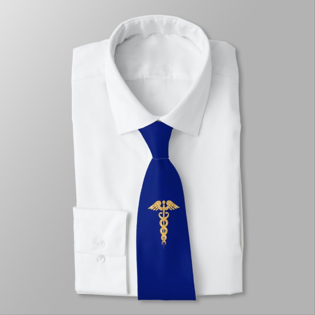 Golden Caduceus on Blue Tie (Tied)