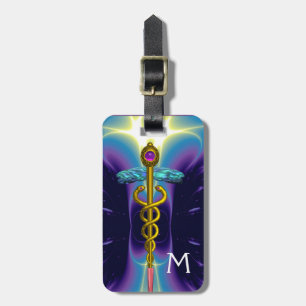 GOLDEN CADUCEUS SYMBOL MONOGRAM Purple Blue Luggage Tag