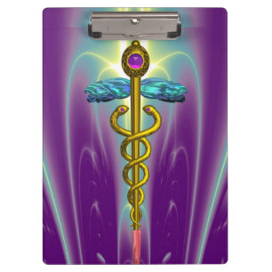 GOLDEN CADUCEUS SYMBOL MONOGRAM Purple Green Clipboard