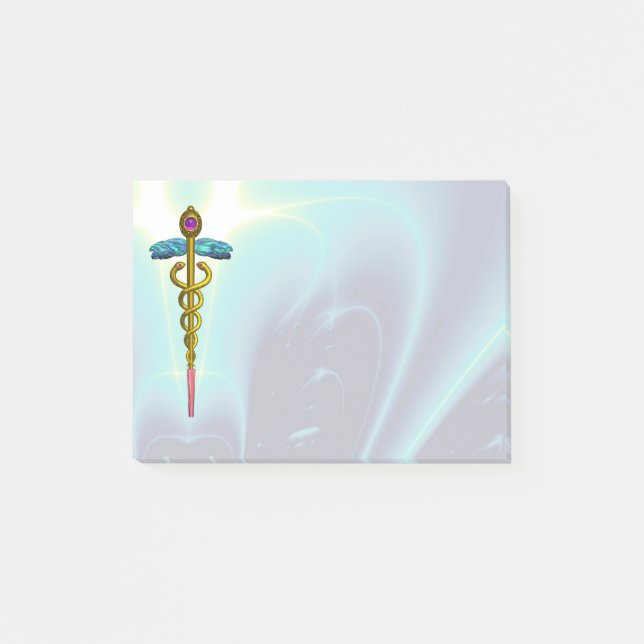 GOLDEN CADUCEUS SYMBOL MONOGRAM Teal Blue Post-it Notes (Front)
