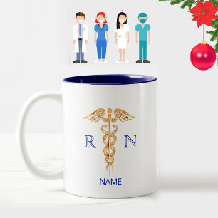 Golden Caduceus Symbol & Registered Nurse Monogram Two-Tone Coffee Mug