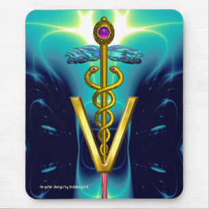 GOLDEN CADUCEUS VETERINARY SYMBOL / Aqua Blue Teal Mouse Mat