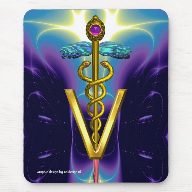 GOLDEN CADUCEUS VETERINARY SYMBOL /  Blue Purple Mouse Mat (Front)