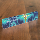 GOLDEN CADUCEUS VETERINARY SYMBOL Blue Turquoise