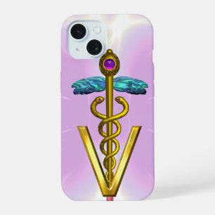 GOLDEN CADUCEUS VETERINARY SYMBOL Light Pink Lilac iPhone 15 Case