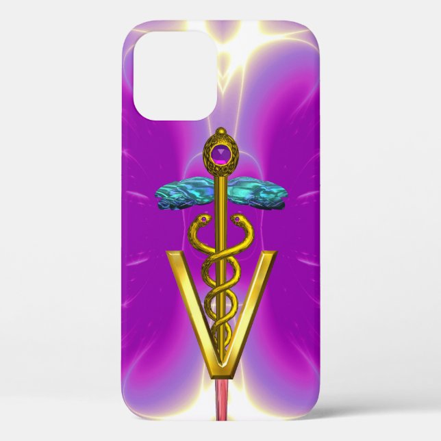 GOLDEN CADUCEUS VETERINARY SYMBOL / Pink Fuchsia Case-Mate iPhone Case (Back)