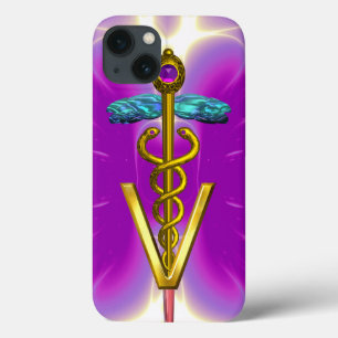 GOLDEN CADUCEUS VETERINARY SYMBOL / Pink Fuchsia iPhone 13 Case
