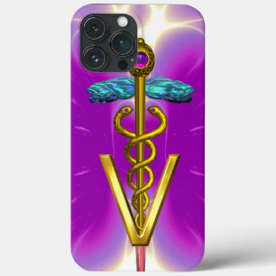 GOLDEN CADUCEUS VETERINARY SYMBOL / Pink Fuchsia iPhone 13 Pro Max Case
