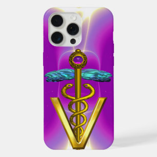 GOLDEN CADUCEUS VETERINARY SYMBOL / Pink Fuchsia iPhone 15 Pro Max Case