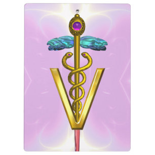 GOLDEN CADUCEUS VETERINARY SYMBOL / Pink Lilac Clipboard