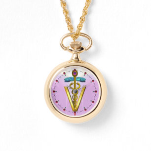 GOLDEN CADUCEUS VETERINARY SYMBOL / Pink,Lilac Watch