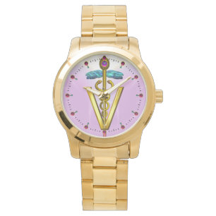 GOLDEN CADUCEUS VETERINARY SYMBOL / Pink,Lilac Watch
