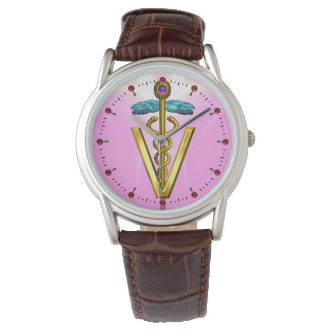 GOLDEN CADUCEUS VETERINARY SYMBOL / Pink,Lilac Watch (Front)
