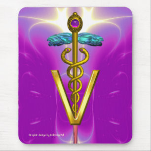 GOLDEN CADUCEUS VETERINARY SYMBOL / Pink Purple Mouse Mat