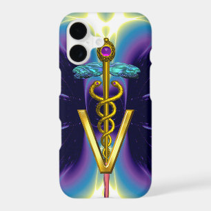 GOLDEN CADUCEUS VETERINARY SYMBOL / Purple Blue