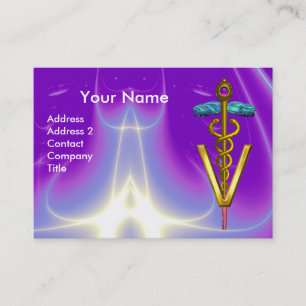 GOLDEN CADUCEUS VETERINARY SYMBOL / Purple Blue Business Card
