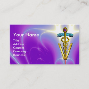 GOLDEN CADUCEUS VETERINARY SYMBOL / Purple Blue Business Card